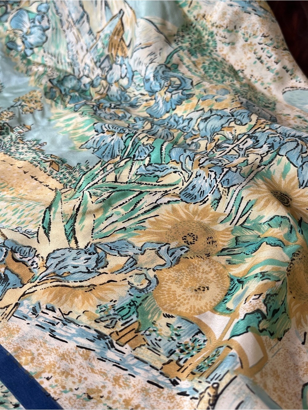 Van Gogh Sunflowers Painting Silk Scarf - Picture 5 of 5